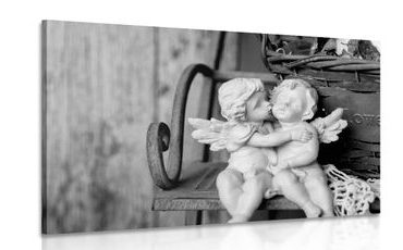 CANVAS PRINT STATUES OF ANGELS ON A BENCH IN BLACK AND WHITE - BLACK AND WHITE PICTURES - PICTURES