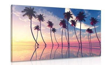 QUADRO TRAMONTO SU UNA PALMA TROPICALE - QUADRI DI NATURA E PAESAGGIO - QUADRI