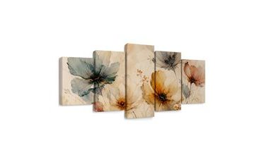5-TEILIGES WANDBILD AQUARELLBLÜTEN IN SANFTEN TÖNEN - BILDER BLUMEN - BILDER