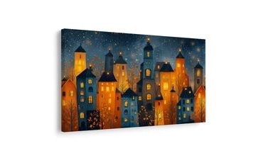 OBRAZ VÁNOČNÍ MĚSTO V NOCI - BAREVNÉ DOMY - OBRAZY