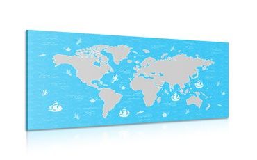 CANVAS PRINT WORLD MAP WITH SEA MOTIF - PICTURES OF MAPS - PICTURES