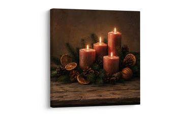 TABLEAU SUR TOILE – DÉCORATION DE L’AVENT CHALEUREUSE AUX BOUGIES - TABLEAUX DE NOËL ET D’HIVER - TABLEAUX