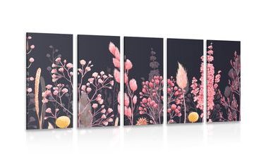 5-DIELNY OBRAZ OLEJOMAĽBA DIVOKÉ KVETY - OBRAZY ZÁTIŠÍ - OBRAZY