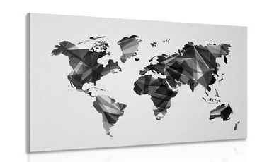 IMPRESSION SUR TOILE CARTE DU MONDE EN GRAPHISME VECTORIEL EN NOIR ET BLANC - CARTES D'IMPRESSIONS SUR TOILE - IMPRESSION SUR TOILE