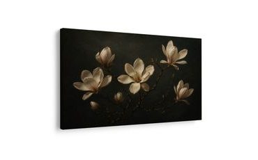 TABLEAU SUR TOILE – MAGNOLIAS EN NATURE MORTE SOMBRE - TABLEAUX DE FLEURS - TABLEAUX