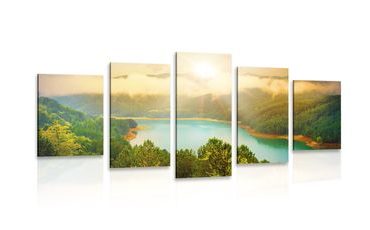 5-PIECE CANVAS PRINT RIVER IN THE MIDDLE OF A GREEN FOREST - PICTURES OF NATURE AND LANDSCAPE - PICTURES