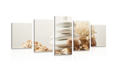 5-PIECE CANVAS PRINT ZEN STONES WITH SEASHELLS - PICTURES FENG SHUI - PICTURES