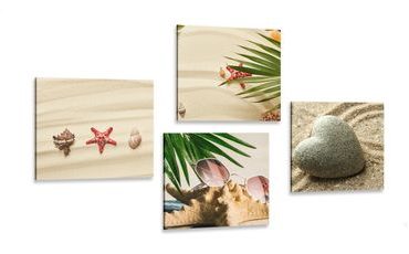 CANVAS PRINT SET STILL LIFE OF A SANDY BEACH - SET OF PICTURES - PICTURES