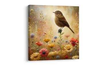 OBRAZ PTÁČEK UPROSTŘED ROZKVETLÉ LOUKY - OBRAZY ZVÍŘAT - OBRAZY