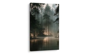 TABLEAU SUR TOILE – FORÊT DE PINS PAISIBLE DANS LA BRUME - TABLEAUX FORÊT - TABLEAUX
