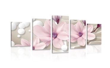 5-PIECE CANVAS PRINT MAGNOLIA ON AN ABSTRACT BACKGROUND - PICTURES FLOWERS - PICTURES