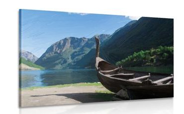 CANVAS PRINT WOODEN VIKING SHIP - PICTURES OF NATURE AND LANDSCAPE - PICTURES