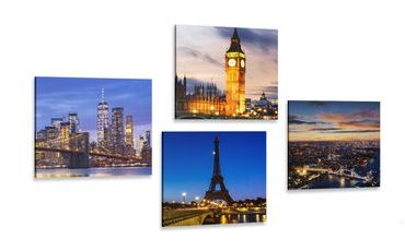 CANVAS PRINT SET NIGHT CITIES - SET OF PICTURES - PICTURES