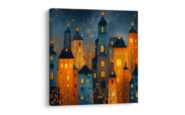 OBRAZ SVÁTEČNÍ MĚSTSKÁ POHÁDKA - BAREVNÉ DOMY - OBRAZY