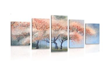 IMPRESSION SUR TOILE EN 5 PARTIES AQUARELLE ARBRES EN FLEUR - IMPRESSION SUR TOILE DE NATURE ET PAYSAGE - IMPRESSION SUR TOILE