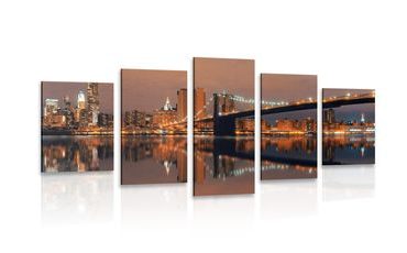 5-teiliges Wandbild Spiegelung von Manhattan im Wasser