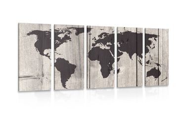 5-PIECE CANVAS PRINT MAP ON A WOODEN BACKGROUND - PICTURES OF MAPS - PICTURES