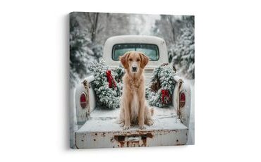 VÁNOČNÍ OBRAZ ROZTOMILÝ PÓZUJÍCÍ PES - VÁNOČNÍ A ZIMNÍ OBRAZY - OBRAZY
