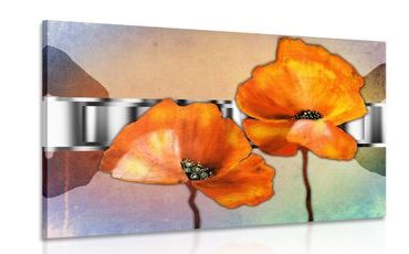 CANVAS PRINT ORANGE POPPY FLOWERS IN ORIENTAL STYLE - PICTURES FLOWERS - PICTURES