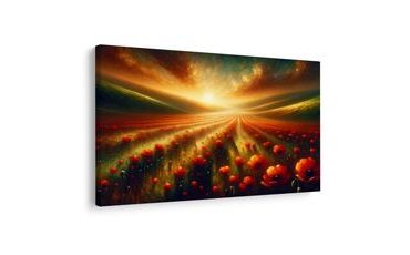 WANDBILD SONNENUNTERGANG ÜBER MOHNBLUMEN - WANDBILDER FELDER UND WIESEN - BILDER