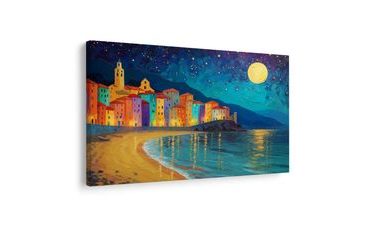 OBRAZ NOČNÍ MĚSTO U MOŘE - BAREVNÉ DOMY - OBRAZY