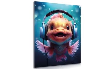 OBRAZ RYBKA ZE SŁUCHAWKAMI - OBRAZY ZWIERZĘTA NA IMPREZIE ZE SŁUCHAWKAMI - OBRAZY
