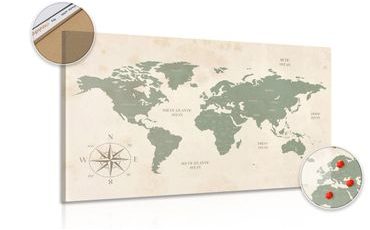 DECORATIVE PINBOARD DECENT MAP OF THE WORLD - PICTURES ON CORK - PICTURES