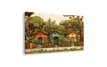 OBRAZ POHÁDKOVÉ DOMKY V ZAHRADĚ - BAREVNÉ DOMY - OBRAZY