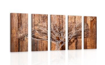 5-PIECE CANVAS PRINT TREE ON A WOODEN BASE - OBRAZY STROMY ŽIVOTA - PICTURES