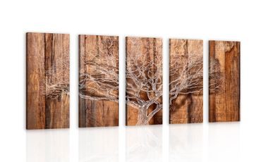 5-PIECE CANVAS PRINT TREE ON A WOODEN BASE - PICTURES OF NATURE AND LANDSCAPE - PICTURES