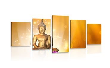 TABLOU 5-PIESE STATUIE BUDDHA PE O FLOARE DE LOTUS - TABLOURI FENG SHUI - TABLOURI