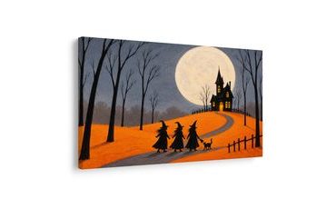 QUADRO SU TELA – STREGA SOTTO LA LUNA PIENA - QUADRI HALLOWEEN E HORROR - STAMPE E QUADRI