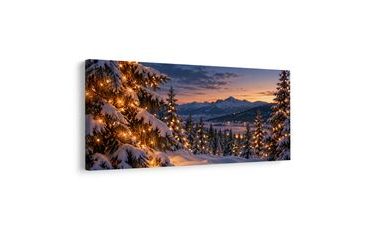 TABLEAU SUR TOILE – SAPINS ENNEIGÉS AU CRÉPUSCULE - TABLEAUX DE NOËL ET D’HIVER - TABLEAUX