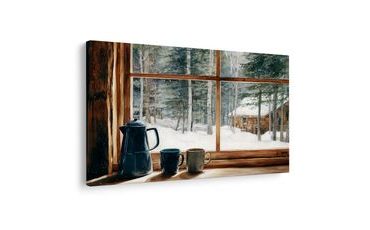 VÁNOČNÍ OBRAZ POHLED Z ÚTULNÉ LESNÍ CHATKY - VÁNOČNÍ A ZIMNÍ OBRAZY - OBRAZY
