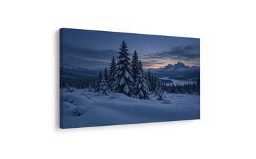TABLEAU SUR TOILE – CRÉPUSCULE HIVERNAL SUR LES MONTAGNES - TABLEAUX DE NOËL ET D’HIVER - TABLEAUX