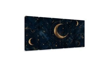 5-TEILIGES WANDBILD GOLDENER MOND ZWISCHEN STERNBILDERN - WANDBILDER MOND - BILDER