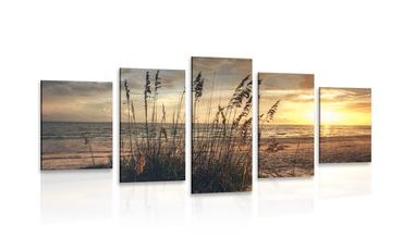 5-teiliges Wandbild Sonnenuntergang am Strand