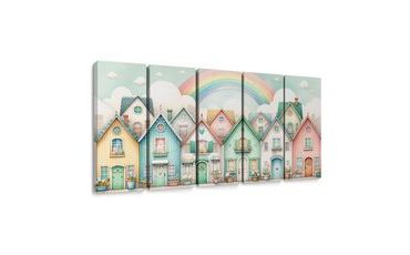 5-DÍLNÝ OBRAZ BAREVNÁ ULIČKA POD DUHOVÝM NEBEM - OBRAZY MĚSTA - OBRAZY