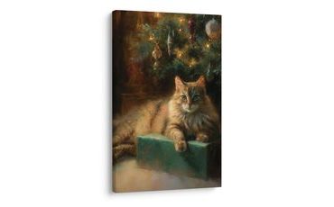 OBRAZ SVÁTEČNÍ ATMOSFÉRA S KOČKOU - VÁNOČNÍ A ZIMNÍ OBRAZY - OBRAZY