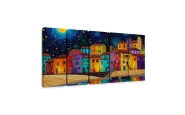 5-DÍLNÝ OBRAZ KOUZELNÁ NOČNÍ VESNICE - BAREVNÉ DOMY - OBRAZY