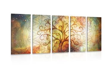 5-TEILIGES WANDBILD BAUM MIT DER BLUME DES LEBENS - BILDER MIT FENG SHUI-MOTIVEN - BILDER