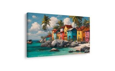OBRAZ KOUZLO KARIBSKÉ VESNICE - BAREVNÉ DOMY - OBRAZY