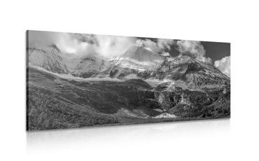 CANVAS PRINT MAJESTIC MOUNTAIN LANDSCAPE IN BLACK AND WHITE - BLACK AND WHITE PICTURES - PICTURES