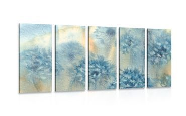 QUADRO IN 5 PARTI DENTE DI LEONE BLU AD ACQUERELLO - QUADRI DI FIORI - QUADRI