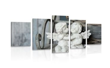 5-PIECE CANVAS PRINT STATUES OF ANGELS ON A BENCH - PICTURES OF ANGELS - PICTURES