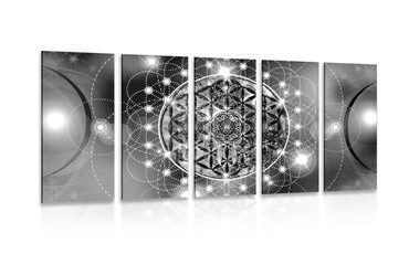 5-PIECE CANVAS PRINT CHARMING MANDALA IN BLACK AND WHITE - BLACK AND WHITE PICTURES - PICTURES