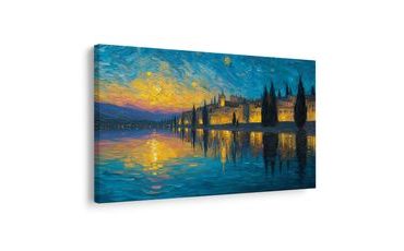 OBRAZ NOČNÍ ZÁŘE NAD JEZEREM - OBRAZY MĚSTA - OBRAZY