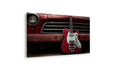 SLIKA VINTAGE GITARA I AUTOMOBIL - GLAZBENE SLIKE - SLIKE