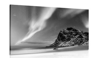 CANVAS PRINT NORTHERN LIGHTS IN NORWAY IN BLACK AND WHITE - BLACK AND WHITE PICTURES - PICTURES