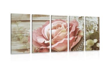 5-TEILIGES WANDBILD ELEGANTE VINTAGE-ROSE - VINTAGE- UND RETRO-BILDER - BILDER